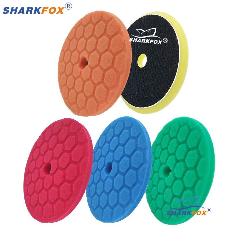 Polish Pad Set Buffer - Sharkfox-車のバフ研磨パッド,電気六角スポンジ,バッファーポリッシャー,da,ro,ga,1セットあたり5個,125mm