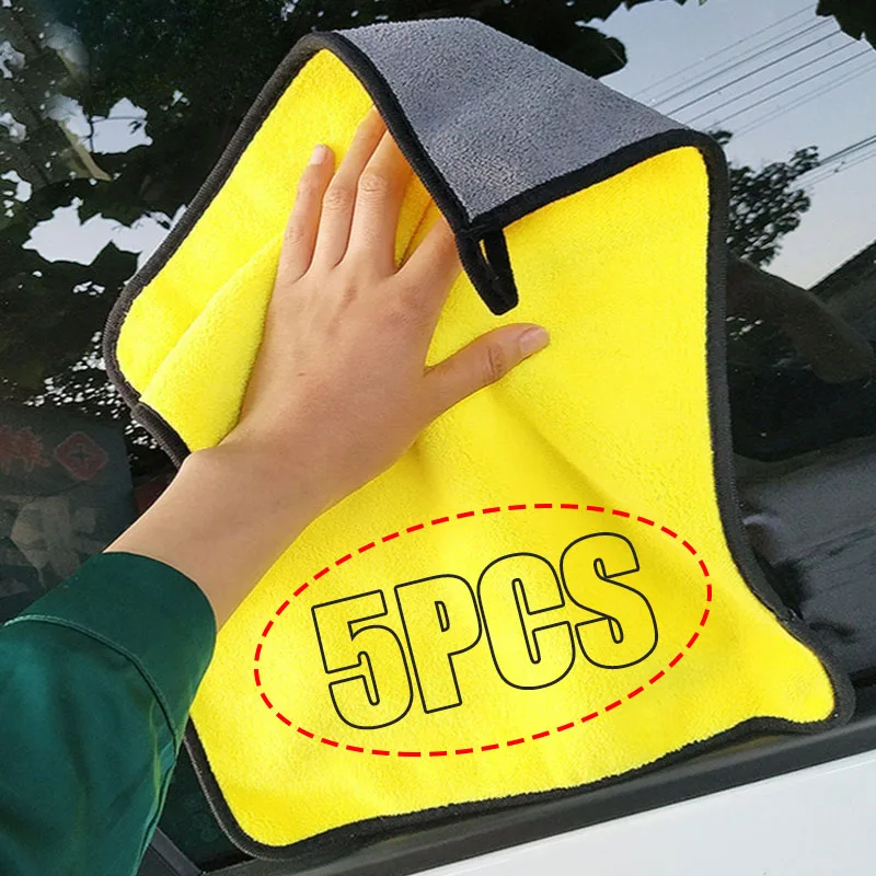 Microfiber Towel Detailing - 厚手の2層マイクロファイバーカーウォッシュタオル,クリーニングタオル,窓,ガラスのディテール,乾燥布,自動洗浄,1個,5個