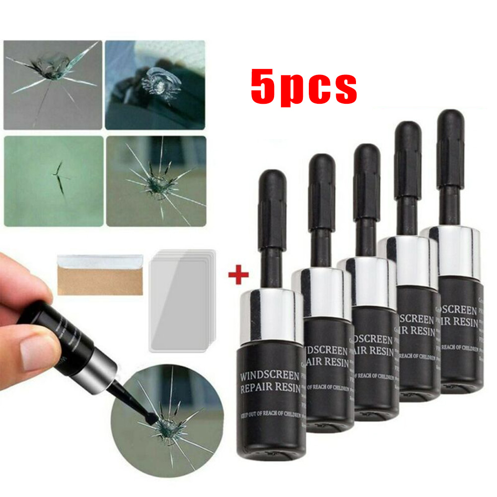 Glass Cleaner Streak - 5 個自動車フロントガラスガラス亀裂ナノ修復液車の樹脂スクラッチ亀裂修復液ガラス硬化接着剤カーアクセサリー