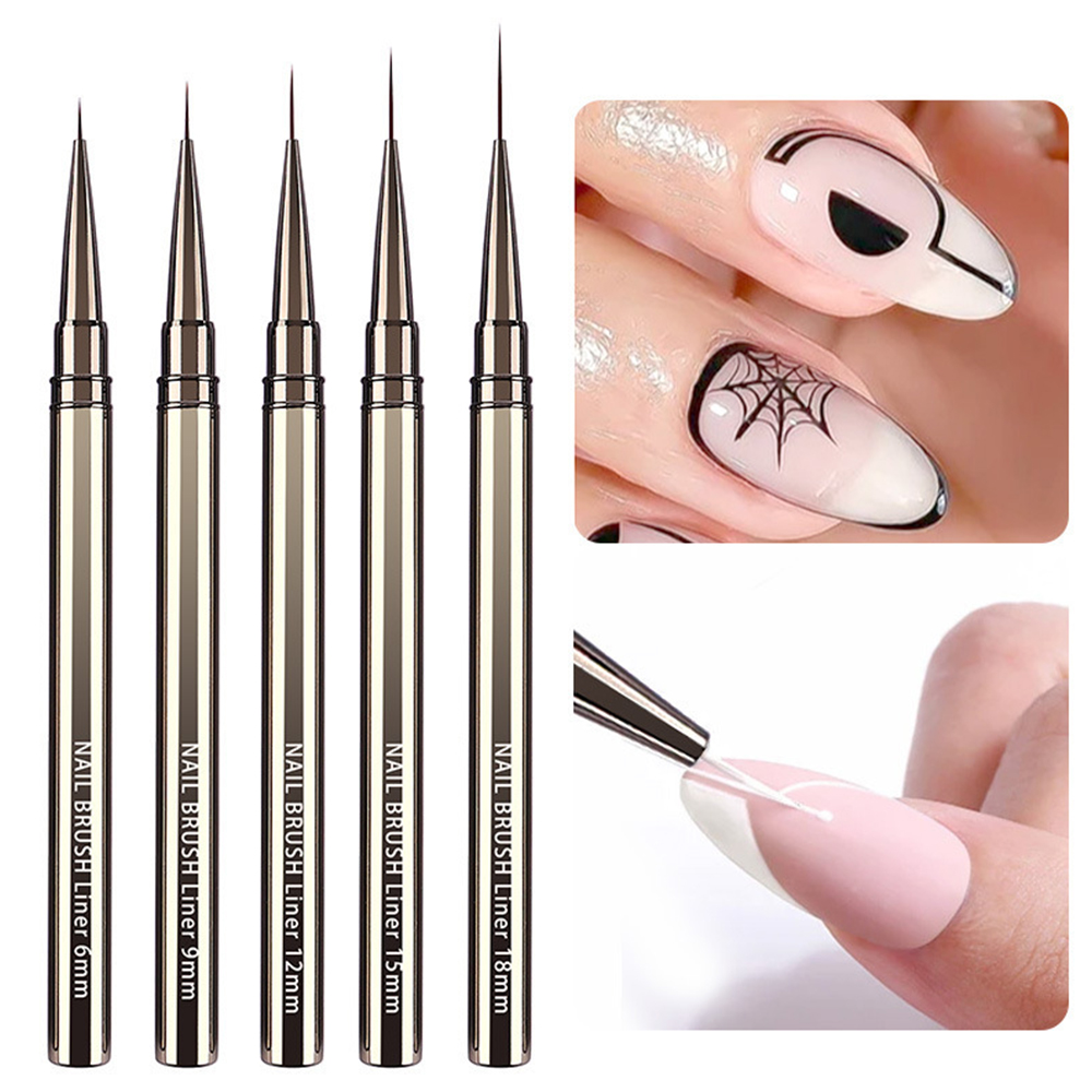 Detailing Brush Set - 5ピースプロフェッショナルネイルアートブラシセット、精密な輪郭や複雑な模様を作るための超微細ディテールブラシ、花柄の描き方にも最適