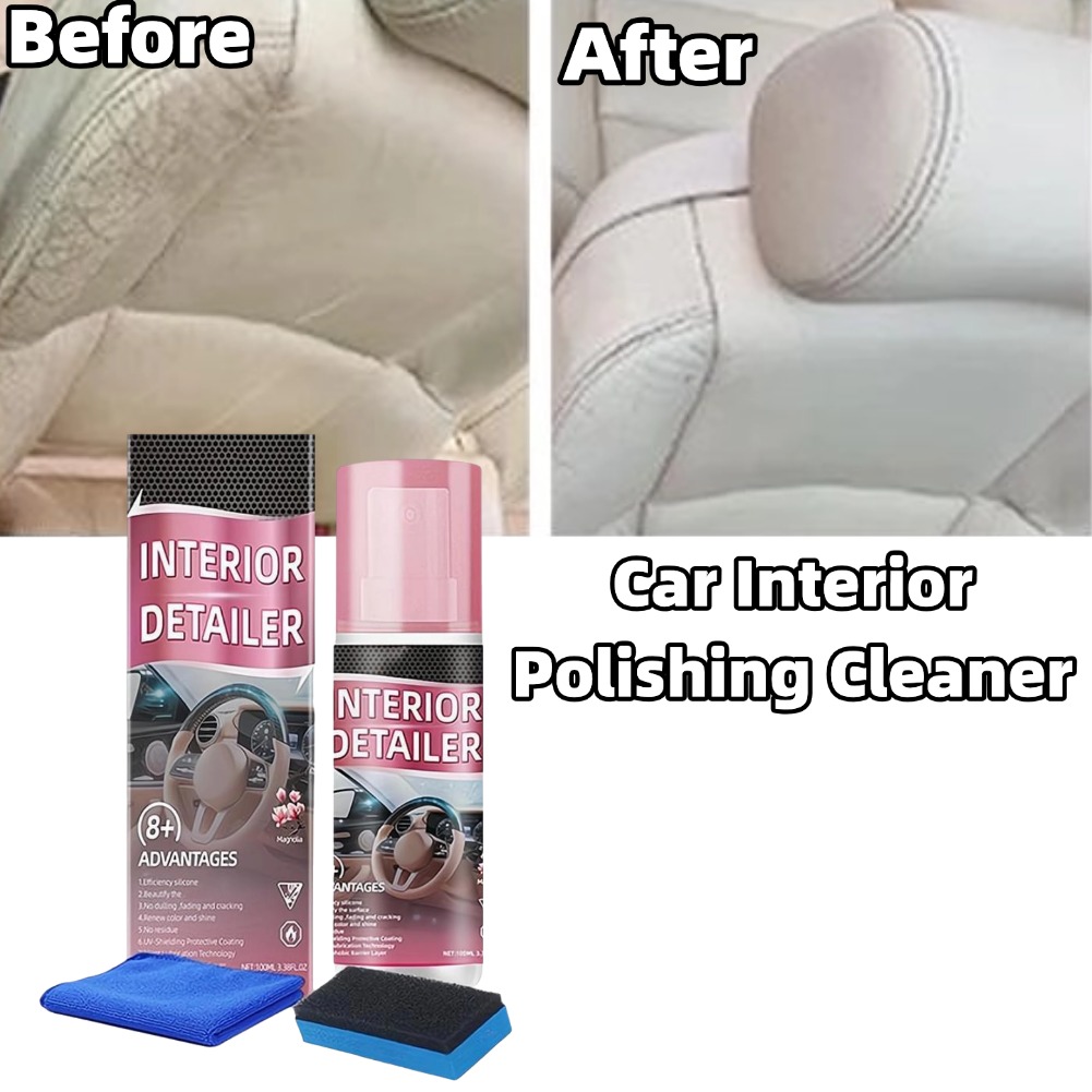 Leather Cleaner Interior - 100ml 車内磨きクリーナー、水洗い不要の多目的インテリアディテーラースプレー、車のソファや家庭用の革・プラスチッククリーナー