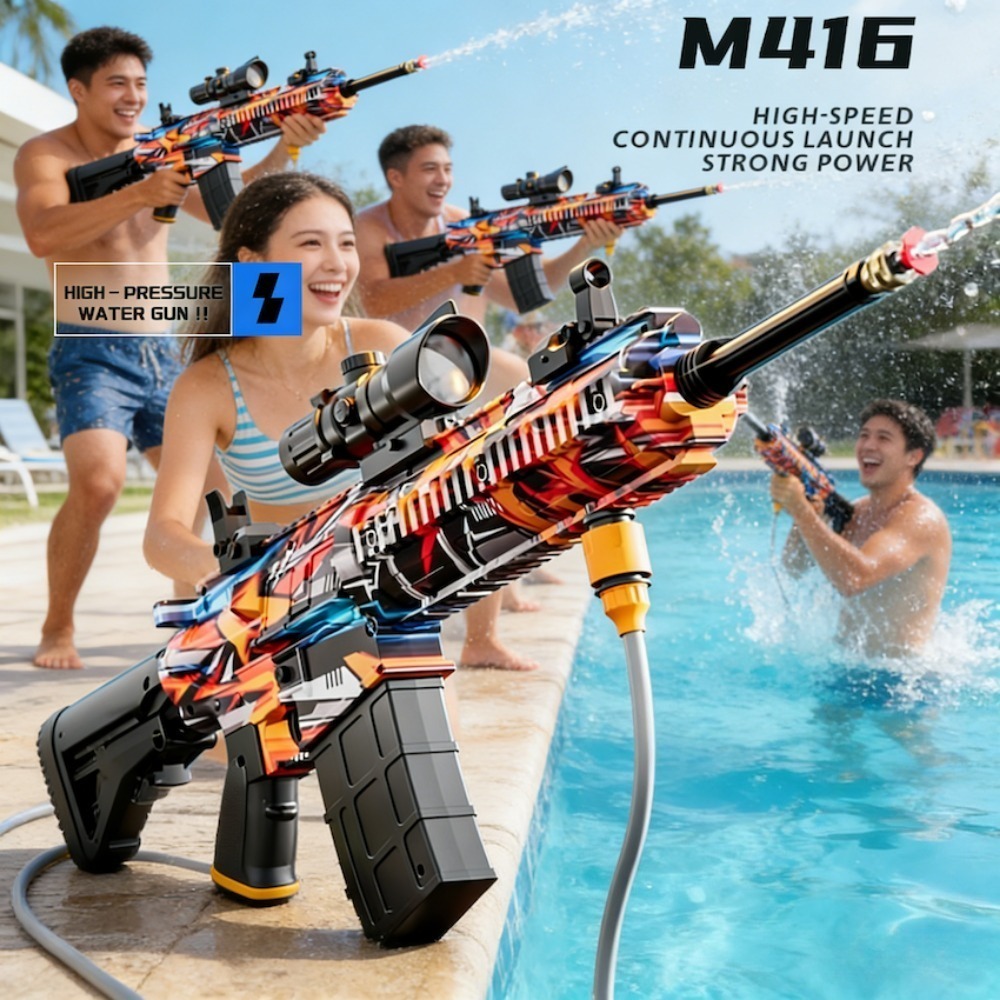 Car Shampoo Ph - M416高圧電動水鉄砲、充電式モジュールバッテリー搭載、夏の屋外水遊びや洗車用ウォータートイ