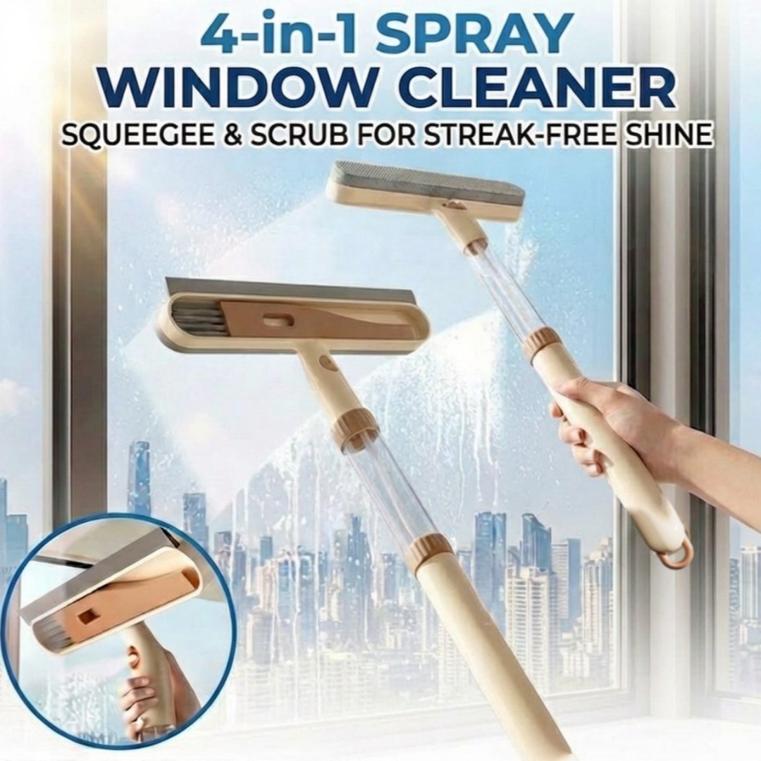 Glass Cleaner Streak - 4-in-1 窓ガラスクリーナー 拡張可能な内蔵スプレー ワイプ＆スクレープ＆ブラシ 家庭用シャワーミラー用の線引きなしクリーニングツール