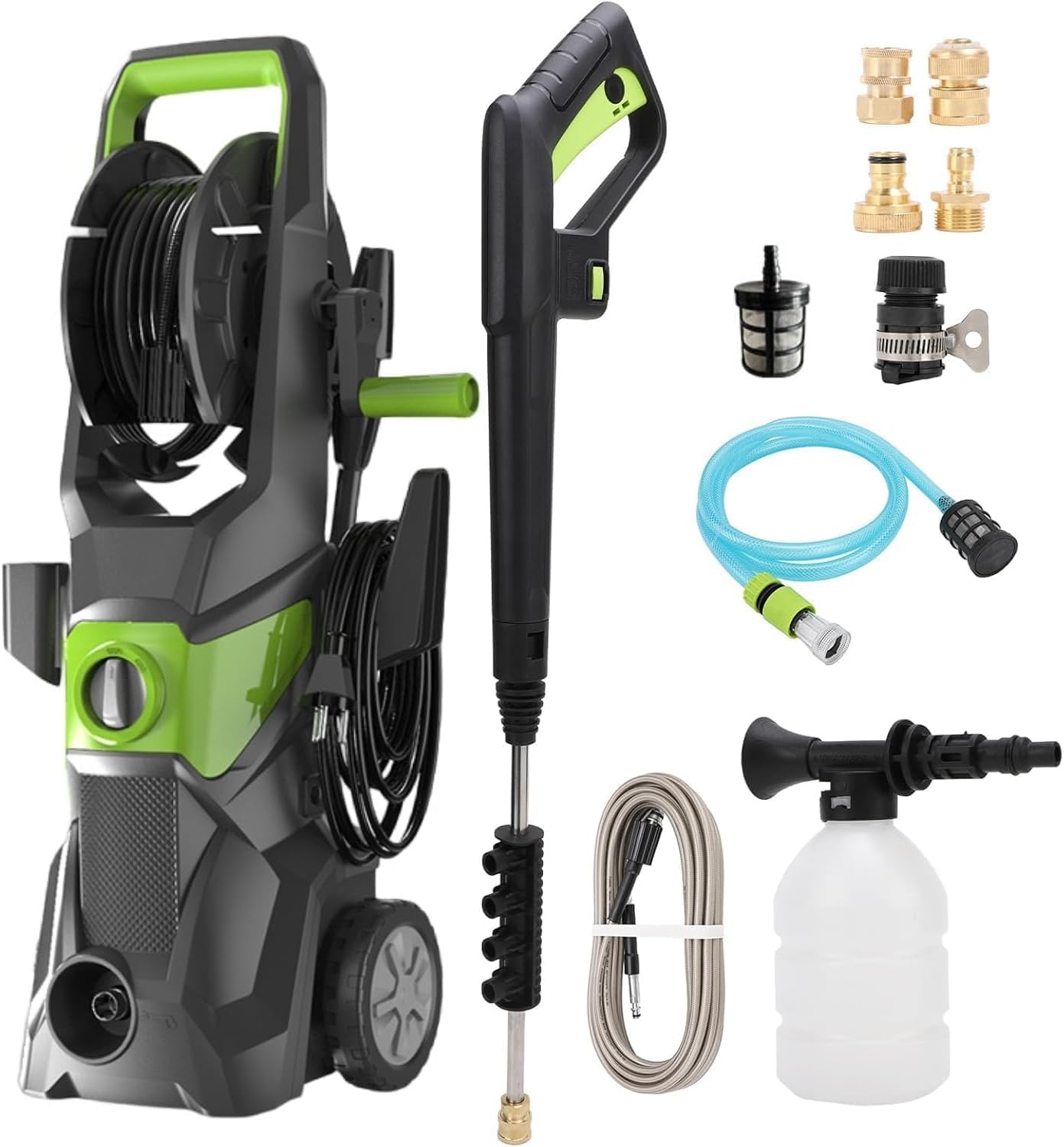 Pressure Washer Foam Gun - 4000PSI電動高圧洗浄機、3000Wパワーウォッシャー（スプレーガン、ホイール、フォームキャノン付き）、車用電動洗浄機