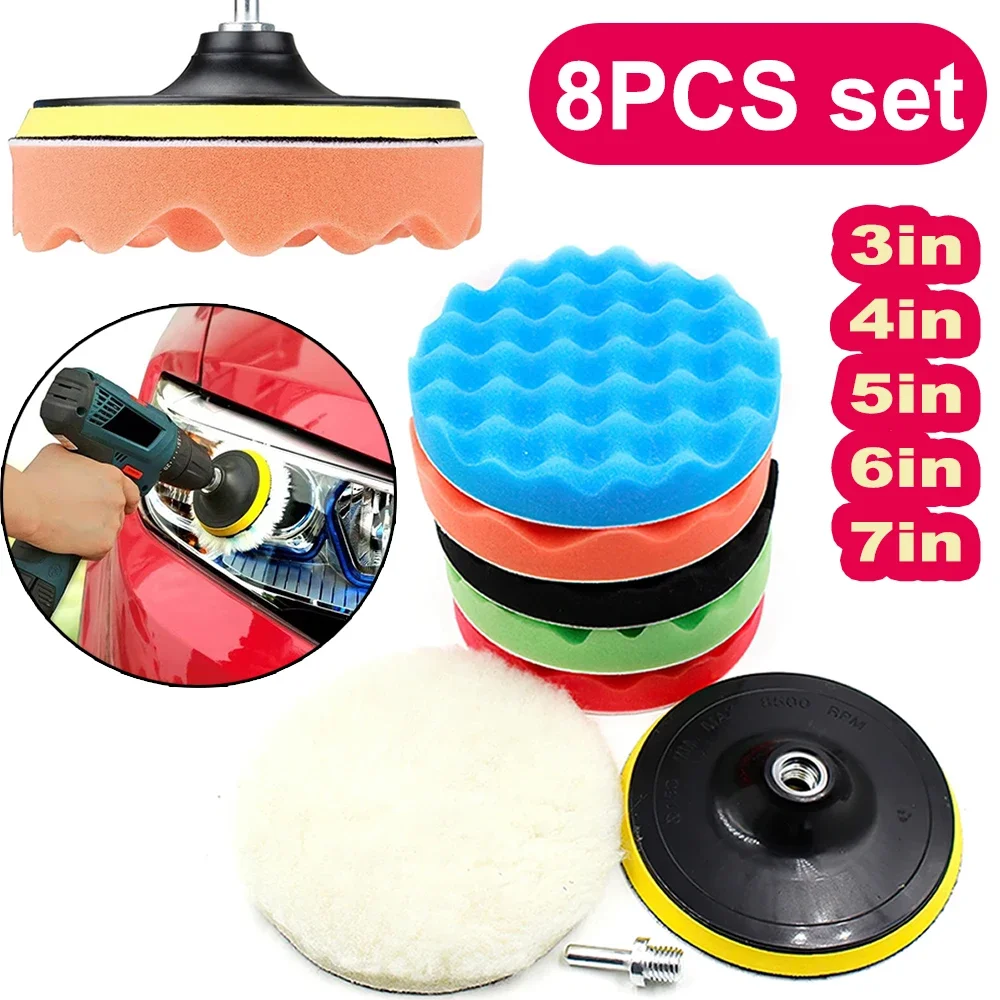 新しい8個入り車磨きパッドキット 3/4/5/6/7インチフ - Polish Pad Set Buffer のレビューと価格